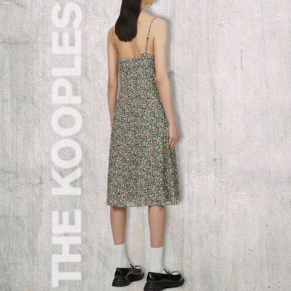 THE KOOPLES **NWT** Floral Print Spaghetti Strap Crepe Midi Dress - Picture 3 of 6